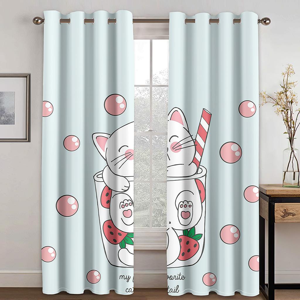 Levné Kreslené Vtipné Kočky Vlastní Dětské 2 Kusy Doprava Zdarma Tenké Závěsy do Obývacího Pokoje Ložnice Dětské Okenní Závěsy