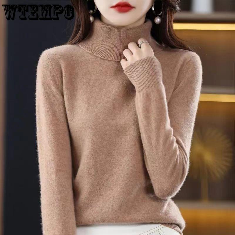 Winter Sweater Long Sleeved Knitted Sweater Solid Color Versatile Temperament Women's Base Shirt