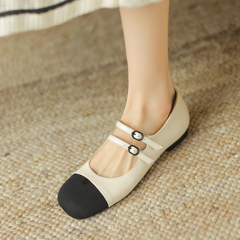 Krazing Pot Sauseskinn Rund Tå Tykke Lave Hæler Vår Sommer Mary Janes Pluss Størrelse 42 Blandet Farge Damepumps