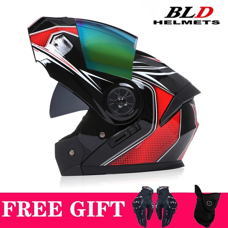 Full Face Motorcycle Helmet With Dual Visors Flip-Up Design Scooter E-Bike Riders