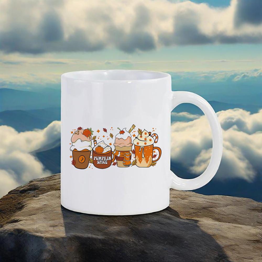 

Thanksgiving Day Ceramic Mug Orange Series Coffee Mug With Pumpkin Cups Harvest Pattern Drinkware Feast Gift For Family Friend 330ml