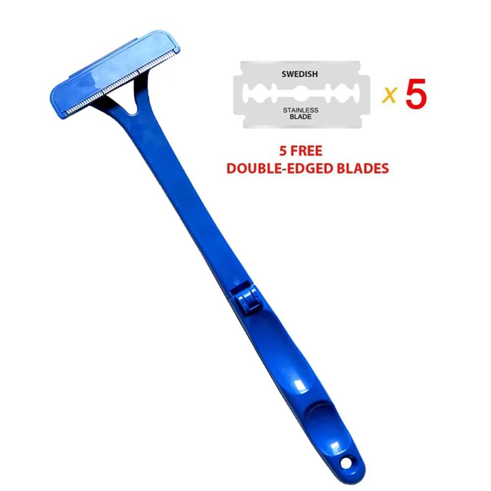 Shaver for Men Body Back Hair Trimmer Body Leg Razor Shaver Hair Removal Tool Long Handle Folding with 5 Pcs Replaceable Blades