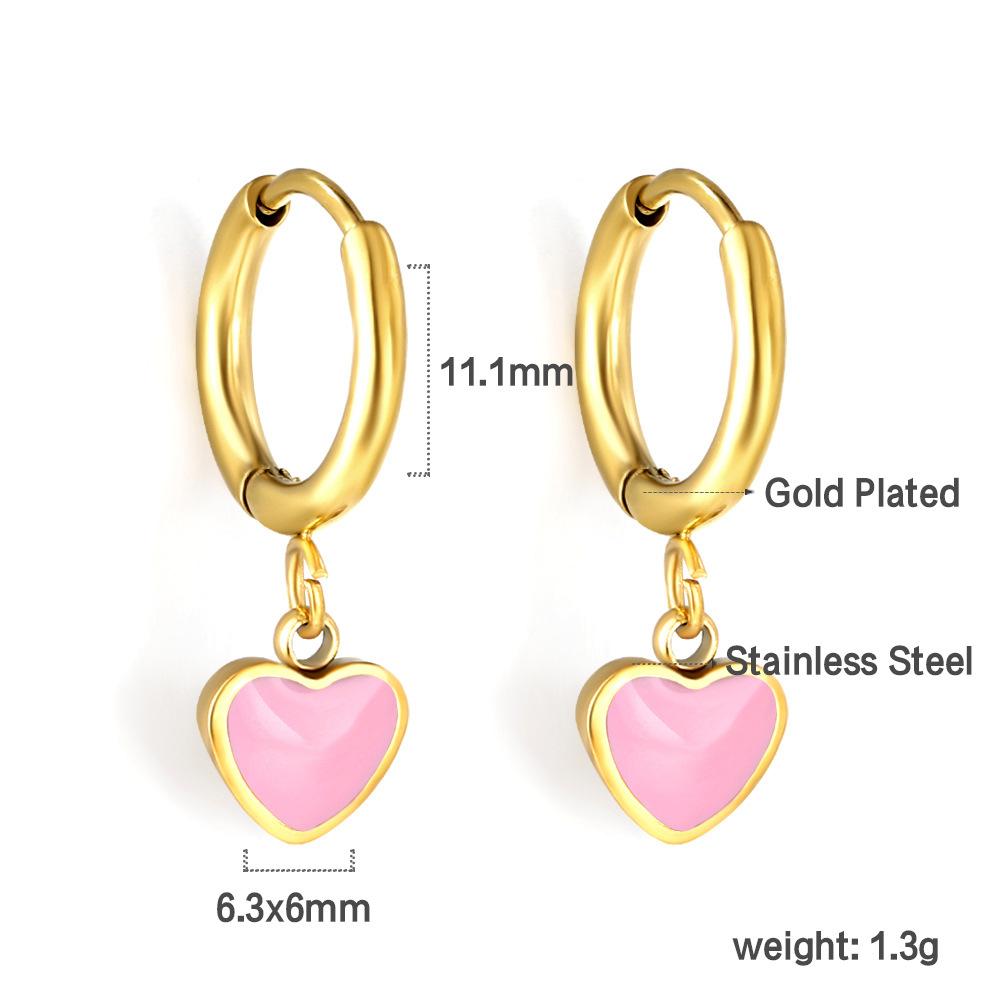 Love earrings simple personality cute girl color dripping oil heart stud earrings stainless steel earrings
