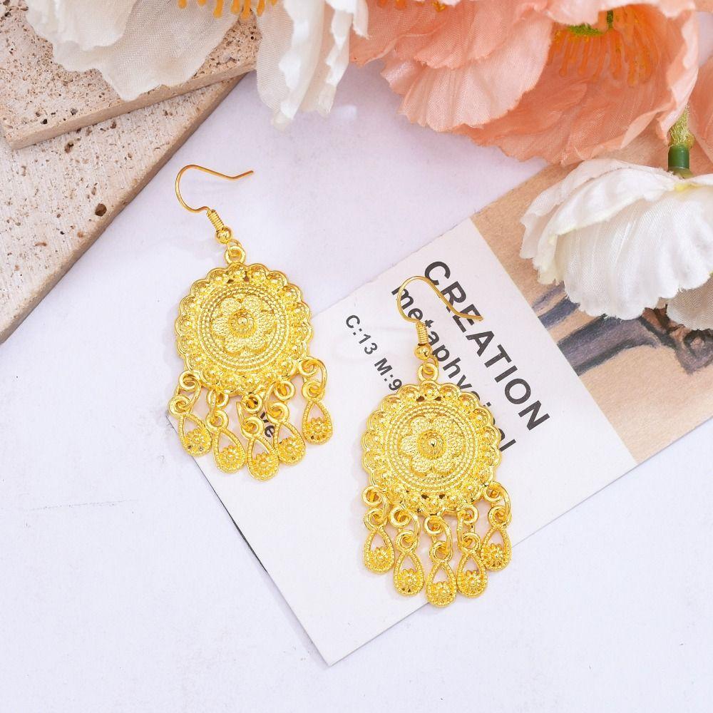 Thai Necklace Earrings Set Ethnic Women Jewelry Suit Simple Gold Plated Jewelry Set  Women