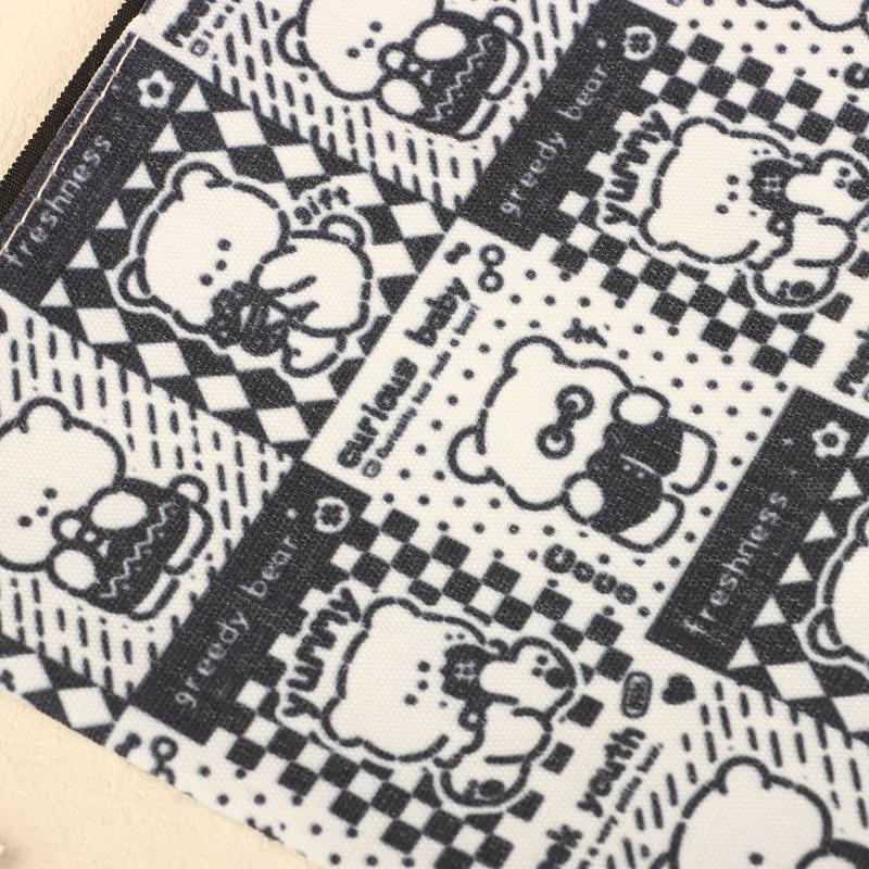 Cute Black Plaid Bear Cosmetic Bag Cartoon Clutch Makeup Bag Travel Toiletry Bag Large Capacity Storage Pouch Coin Purse Gifts