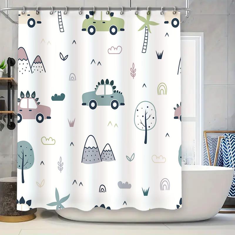 

Whimsical Greenery Shower Curtain Pastel Colors for Bathroom Decor Creative Car Tree Design Waterproof Fabric Water Repellent 72 90x180cm