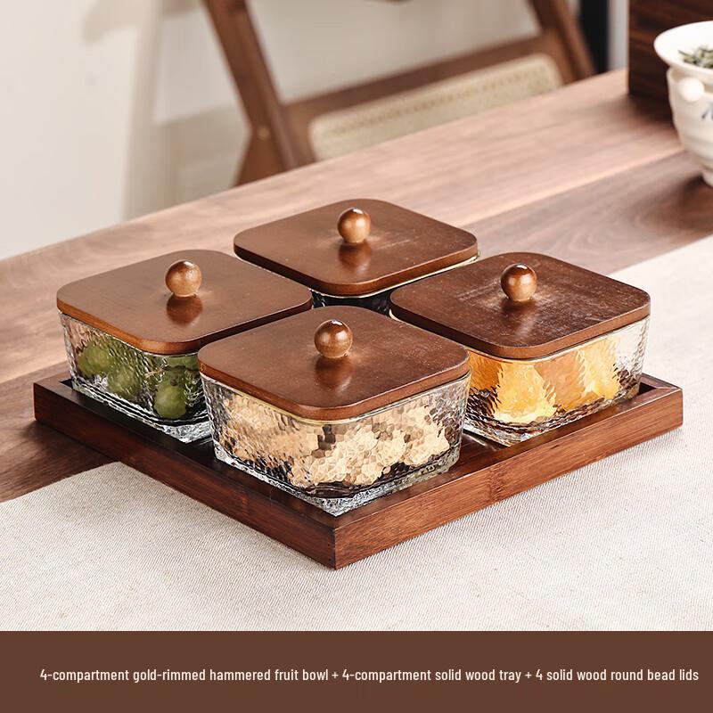 Chinese Style Glass Fruit & Snack Plate with Lids