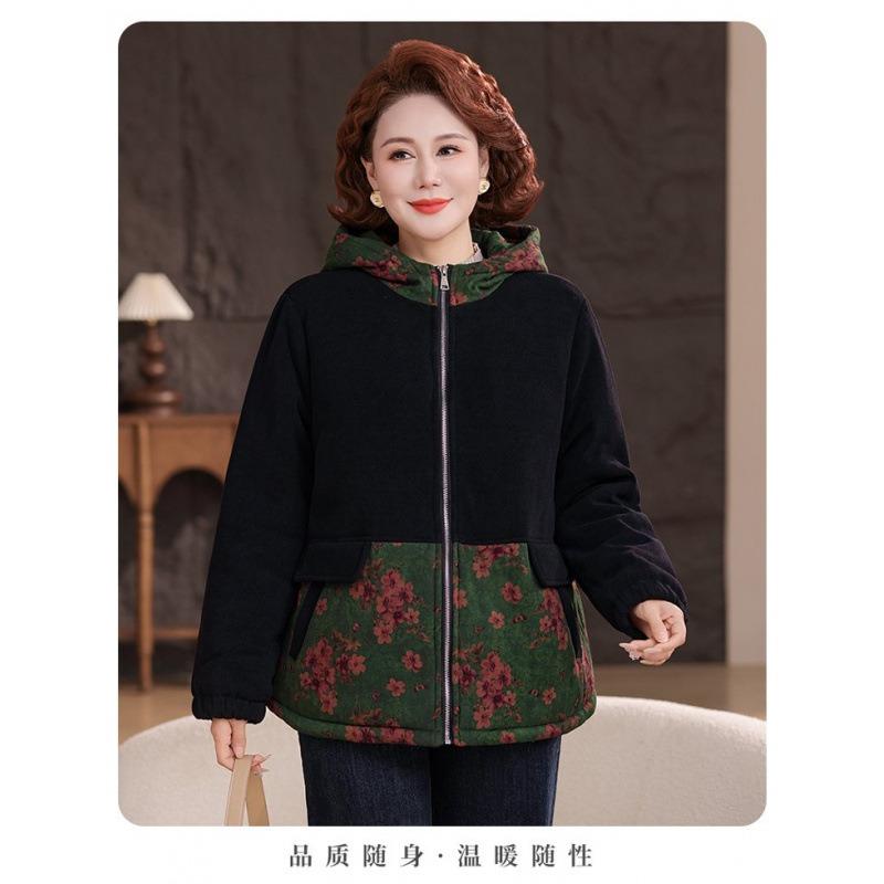 

Winter new large size fashion and thin mother outfit velvet thickened hooded cotton-padded coat medium and old coat 7XL recommends 190-105 kg