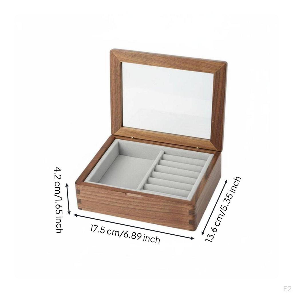 Walnut Wood Jewelry Case Vintage Wooden Box Compartmentalized Design Band and Earring
