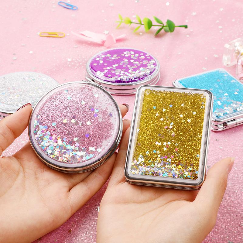 Stylish Influencer Quicksand Portable Double-Sided Flip Makeup Mirror