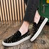 Punk Round Toe Rhinestone Sequin Loafers for Men Casual Shoes Rivet Skateboard Shoe Trendy Flat Slip on Men's Shoes Zapatos
