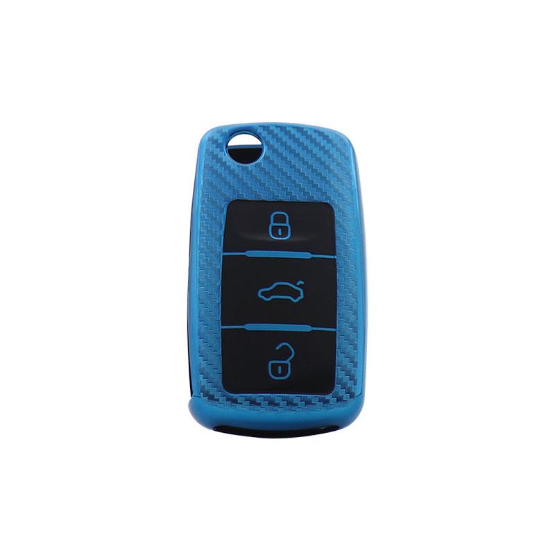 

TPU Carbon Fiber Car Remote Key Cover Case Shell Key Fob for Bora Polo Tiguan Jetta Passat B5 B6 B7 Golf Beetle Octavia Protector Holder blue