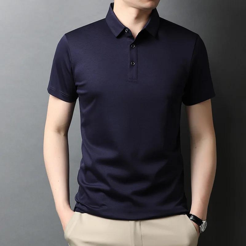 Summer Middle-aged Men's Polo-collar Shirt Double Mercerized Cotton Short-sleeved T-shirt Solid Color Slim Korean Men's T-shirt