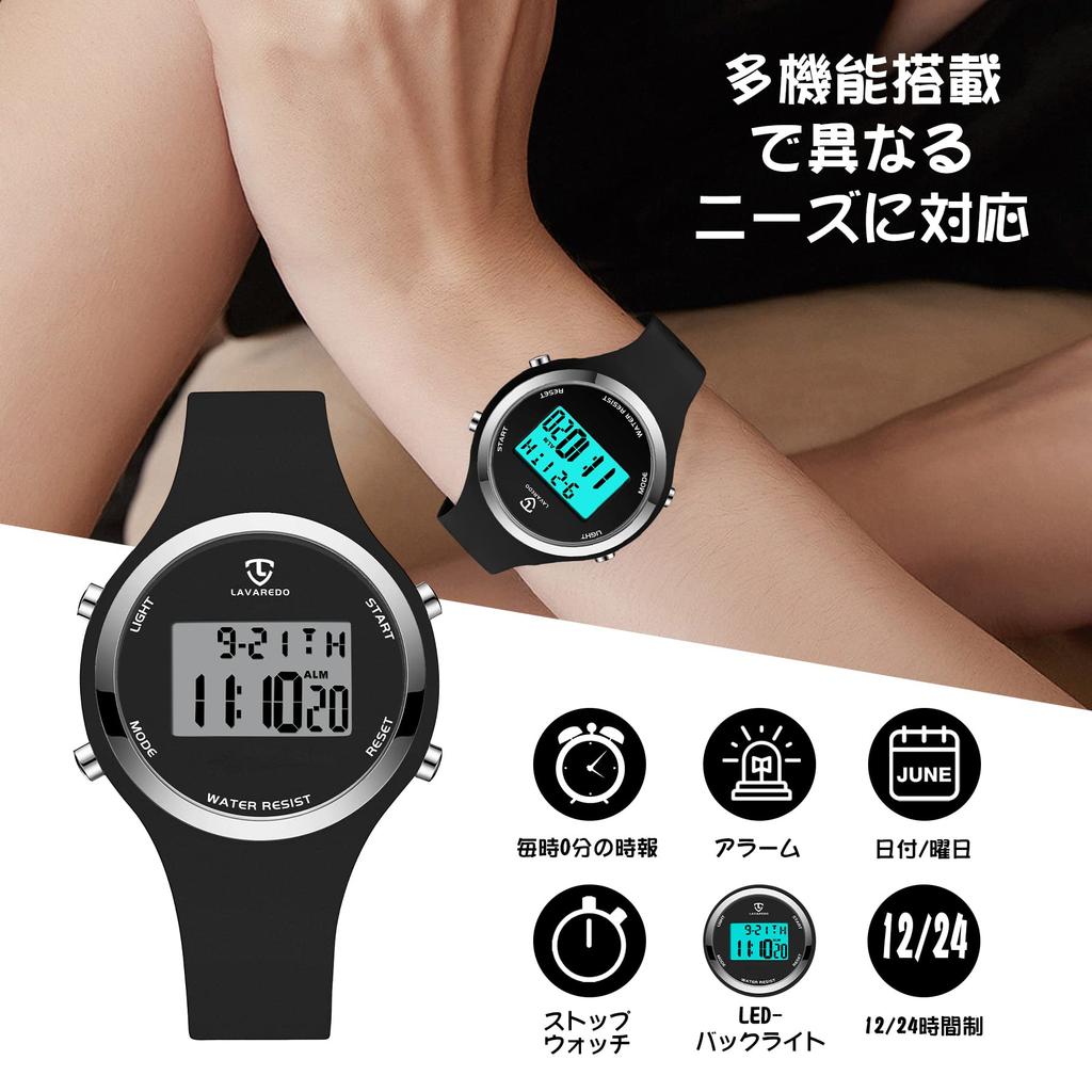 Digital Wristwatch for Women, Slim Design, Unisex, Stylish, Waterproof, Black, Simple, Sporty Watch with Multifunctional Features: Alarm/Date/Day/Stop