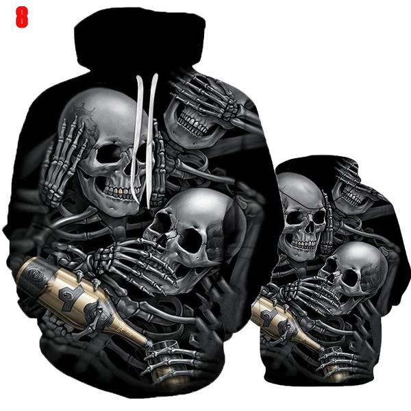 Unisex 3D Skull Print Hoodies Men Women Personality Hip-hop Street Hoodie Pullover