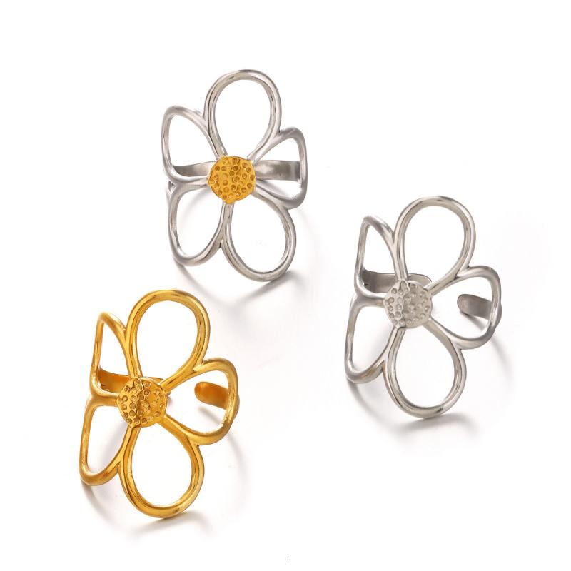 Stainless Steel Daisy Flower Rings for Women Creative Vintage Minimalist Open Rings Trendy Sweet Elegant Party Jewelry Gift