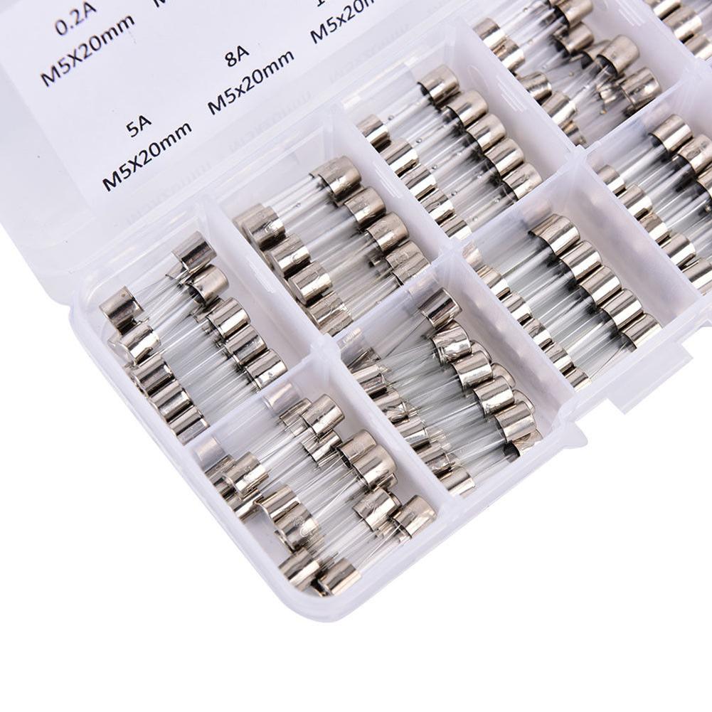 200Pcs Glass Tube Fuse Assorted Kit Amp 0.2A-20A Quick Blow Glass Tube Fuse Set 250V Glass Fuse Assortment Pack with Storage Box