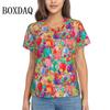 Rainbow Balloon Dogs Print T Shirt Female Summer V-Neck T Shirts Short Sleeve Street Fashion Shirt Women Cute Graphic Kawaii Top