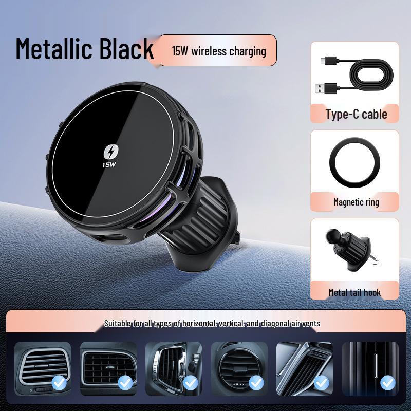 15W Magnetic Wireless Car Charger with Colorful LED, Zinc Alloy Air Vent Mount