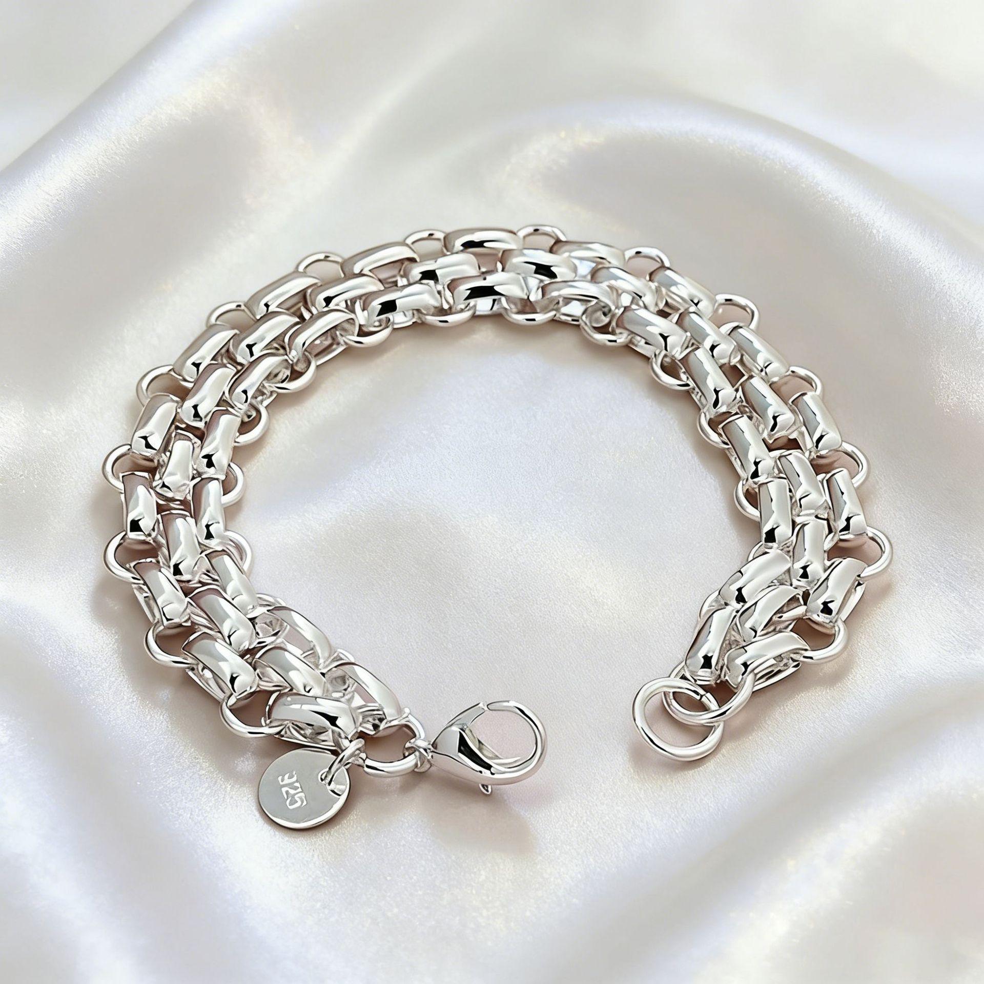 Trendy Silver-Plated Three-Row Bracelet with European and American Design