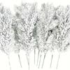 10/20/30Pcs Artificial Snowy Pine Branch 5 Fork Faux Greenery Stem Fake Plants Pick Xmas Holiday Wedding Party Home Decoration