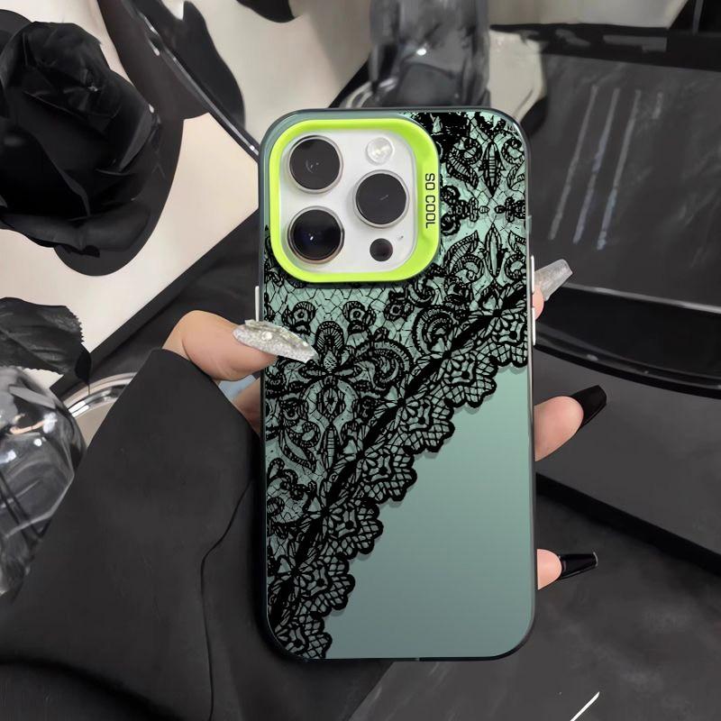 Gothic cool Lace for iPhone 17 16 15 14 13 12 11 Series Pro Max Plus Double Layer Protection Vintage Dark Lace
