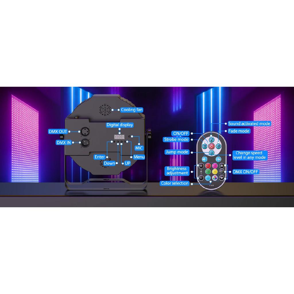 Datewink 2/4PCS Flat Par Lights 36LEDs RGB Stage Lighting Effect DMX512 Control For DJ Disco Church Wedding Party Club Christmas