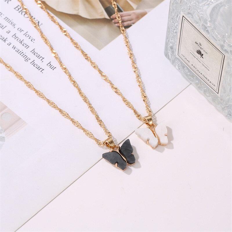 Sweet Butterfly Necklace Acrylic Colored Clavicle Chain for Women Refined Chain