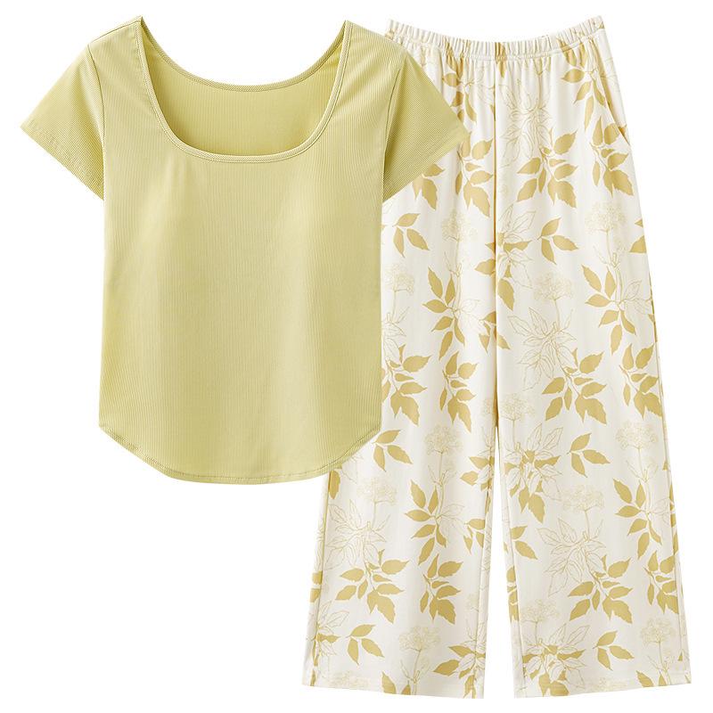 Women's Stylish Modal Short Sleeve & Long Pants Summer Lounge Set