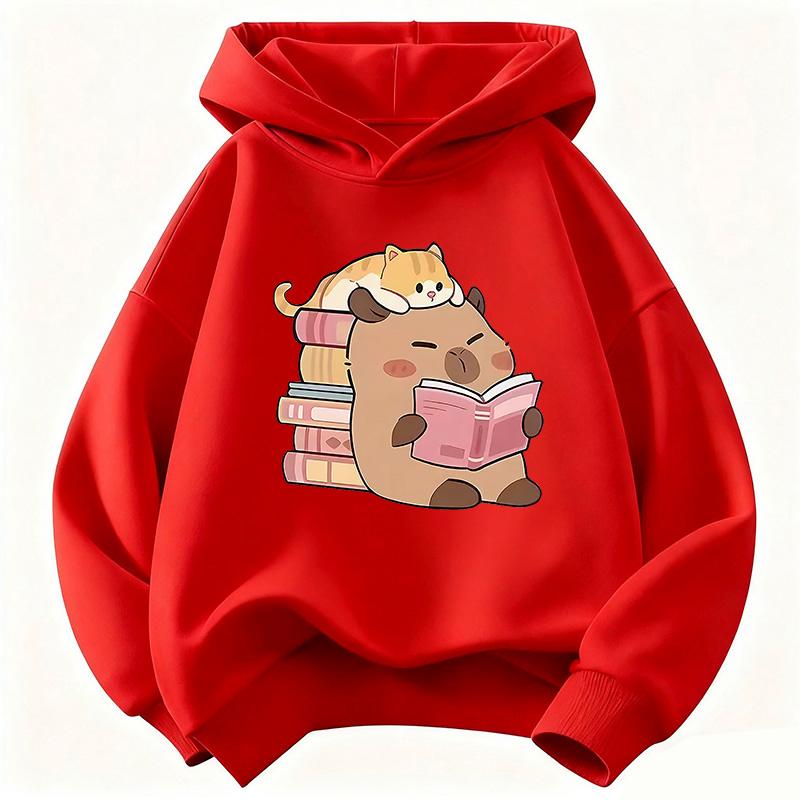 Felpa Carina con Gatto e Capibara che Leggono Libro con Cappuccio Felpa per Bambini con Cappuccio per Ragazzi Ragazze Primavera Felpa Casual