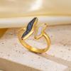 Stainless Steel Wave Drip Glaze Open Rings for Women Retro Punk Style Trendy Creative Exquisite Ring Accessories Gift