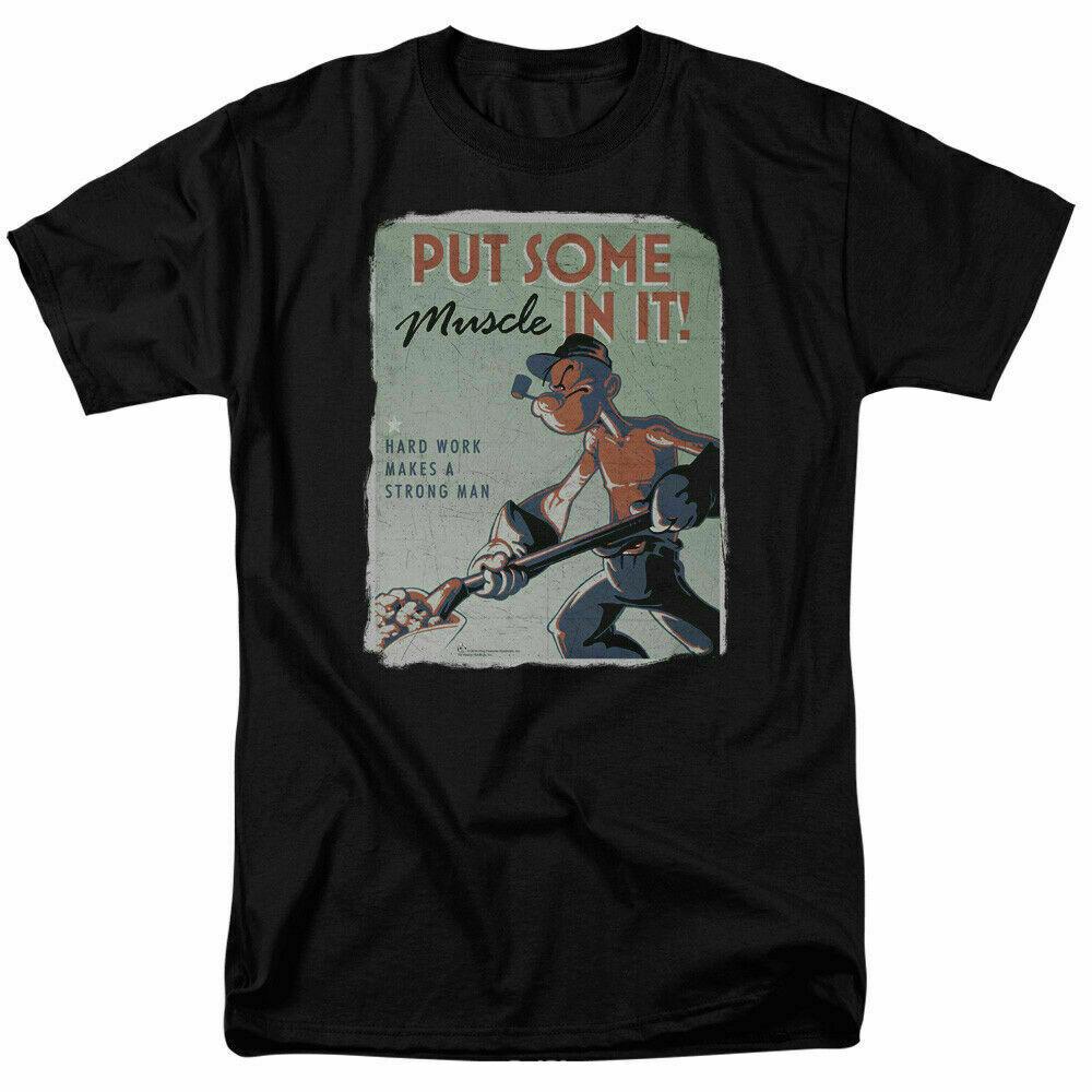 26 Popeye Hard Work Makes A Strong Man T Shirt Licensed Comic Cartoon Tee Black Unisex T-Shirt L