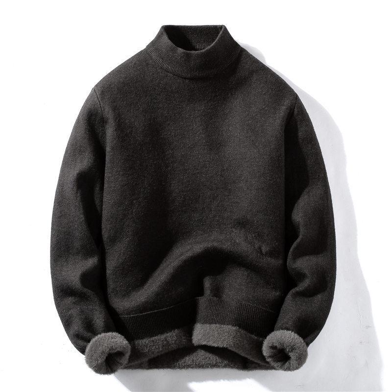 Men's Fleece-Lined Half-Neck Sweater - Warm, Skin-Friendly, Multi-Color Knitwear, Perfect Base Layer