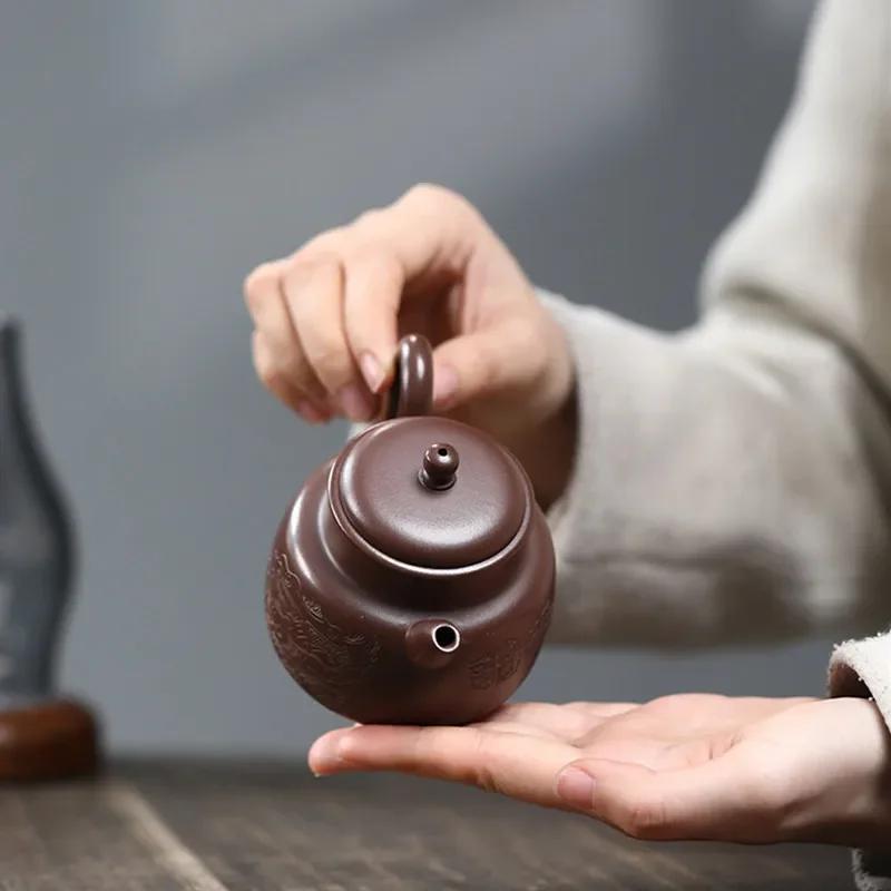150ml Chinese Yixing Handmade Purple Clay Teapots Hand-carved Tea Pot Beauty Tea Infuser Kettle High-end Raw ore Zisha Teaware