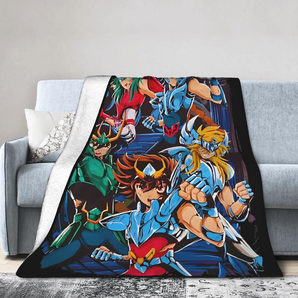 Knights Of The Zodiac Anime Fleece Throw Blanket Saints Seiyas Blankets for Bedding Office Super Warm Bed Rug,