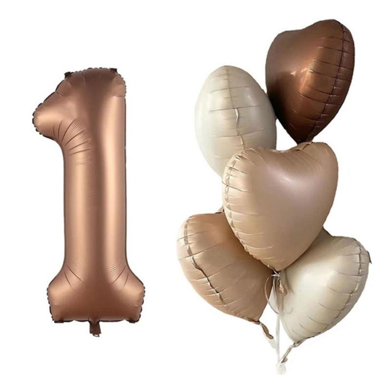 6Pcs Cream Color Number Balloon Set Beige Caramel Number 0-9 Balloon Foil Helium Ball Birthday Wedding Party Decoration