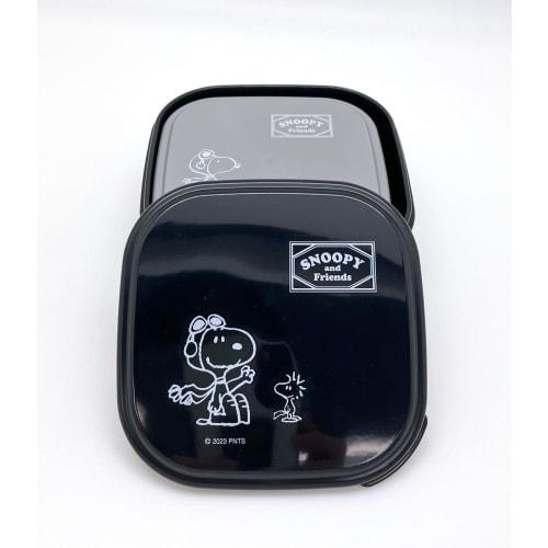OSK Snoopy Black Lunch Box Set of 2, 360ml and 550ml Capacity, Made in Japan, Microwave Safe, Antibacterial, Stylish, Cute, Simple Design, Unisex, for