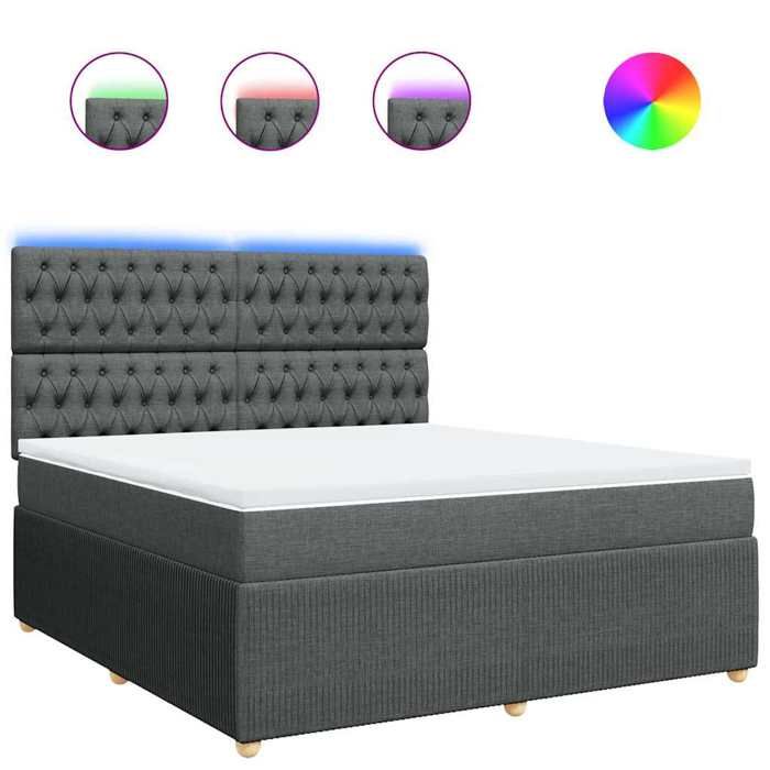 Bettrahmen mit Matratze - 180x200cm - Dunkelgrauer Stoff - Einstellbare LED-Leuchten - 2 Personen