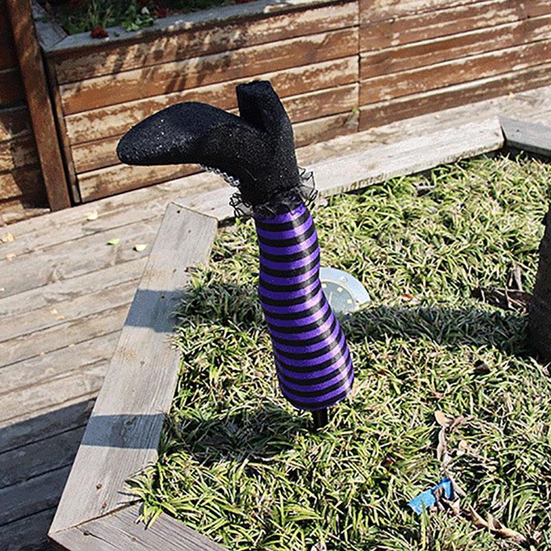 1 Pair Halloween Decoration Evil Witch Leg Decoration Inverted Evil Witch Feet Boots Stakes Courtyard Lawn Outdoor Garden Props