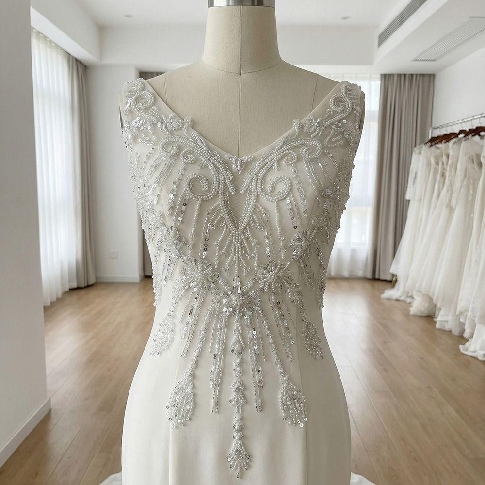 European Style Beaded Sequins Lace Patch White Wedding Dress Applique  Wedding Dress