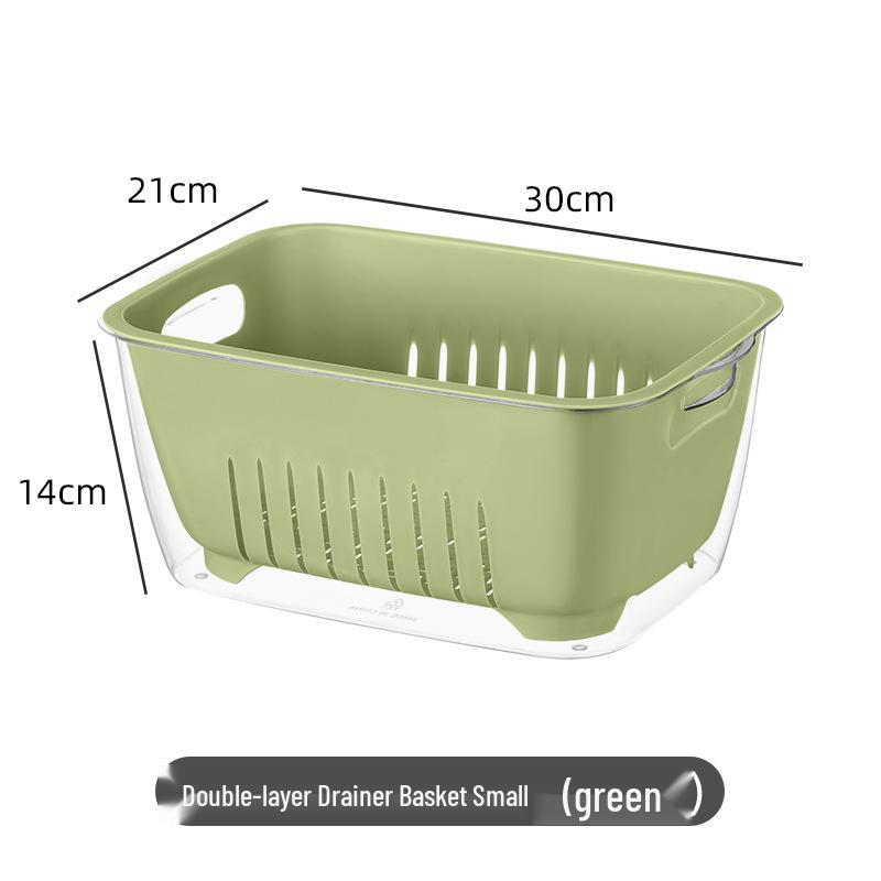 Double-Layer Transparent Large-Capacity Fruit & Vegetable Drainer Basket - Dustproof for Kitchen & Home