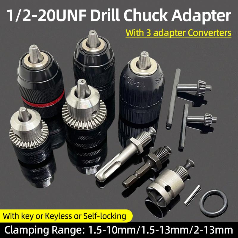 1/2"-20UNF Drill Chuck 2-13MM/1.5-10MM Quick Change 1/4" Hex Shank/SDS /1/2" Square Socket Adapter For Wrench Conversion Tools