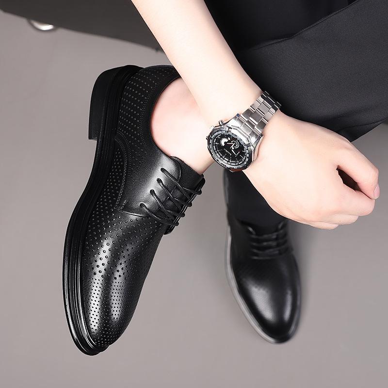 Hollow Leather Shoes Men's Summer Business Dress Men's Shoes Leather Breathable Men's Leather Sandals Lace-up Hole Sandals