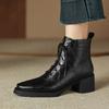 Fashion NEW Autumn/Winter Women Boots Round Toe Chunky Heel Shoes Split Leather Shoes for Women Lace-up Ankle Boots Zipper Modern Boots