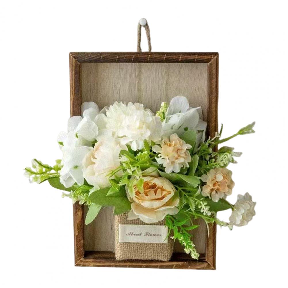 Artificial Hydrangea Wall Hanging Decoration Fake Silk Flower Plants Wooden Fame Decor Home Bedroom Wall Art Ornament