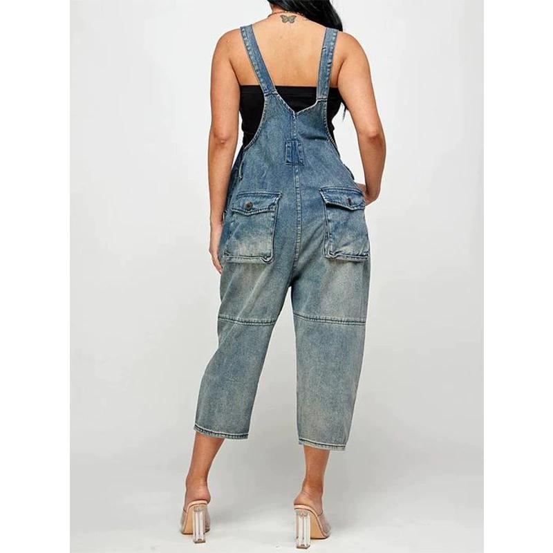 Fashion and Casual One-piece Shoulder Strap Jeans for Women