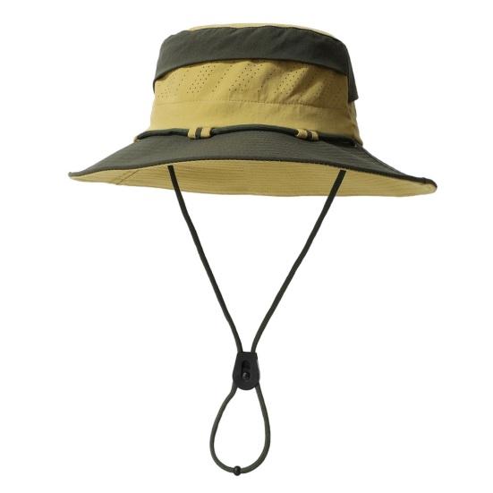 

Fisherman Hat Adjustable Size Waterproof Outdoor Sun Protection Hat with Windproof Buckle Patchwork Color Wide Brim Bucket Hat