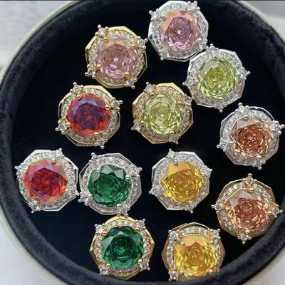 Grand Bague Octogonale Multi-facettes Coupe Rose, Plaqué Or Véritable 18 carats, Haute Rétention de Couleur.