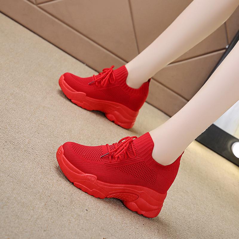 Inner heightening new spring fly-woven mesh casual sports shoes breathable thick-soled dad shoes