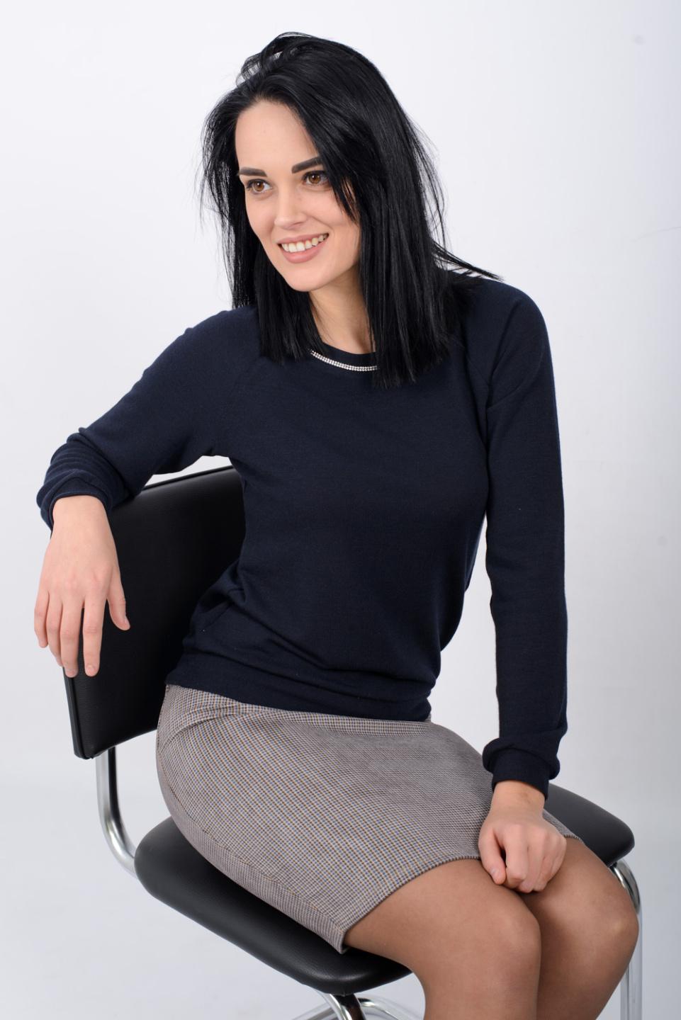 

Блузка довгий рукав зі стразами Inedit 0126-1 M синій